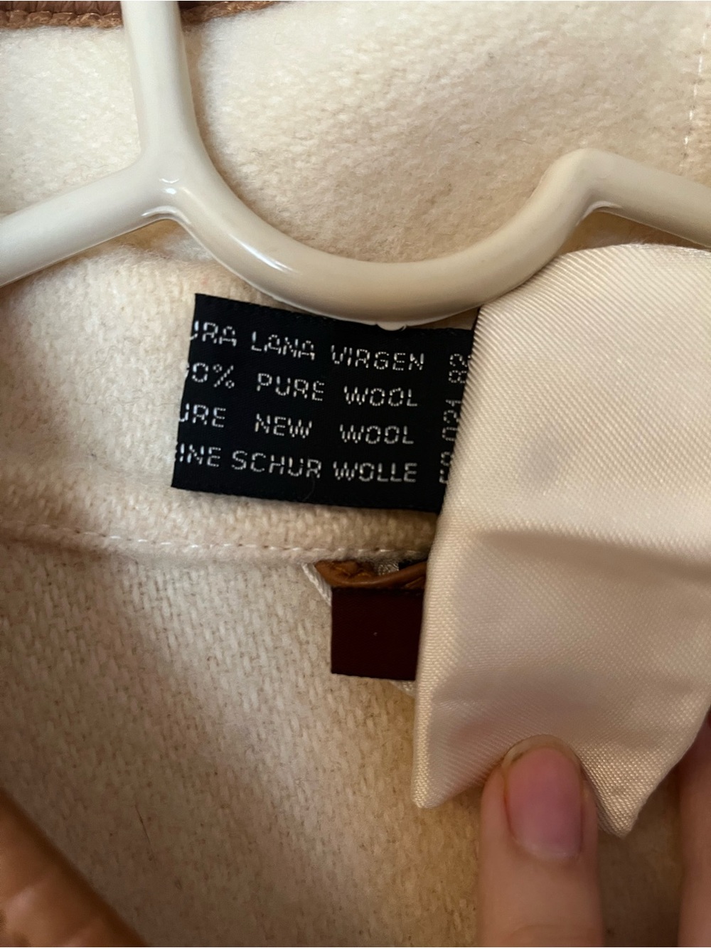 Vintage 70’s Cream Hooded Wool Cape Coat with Brown Trim - Picture 6 of 7